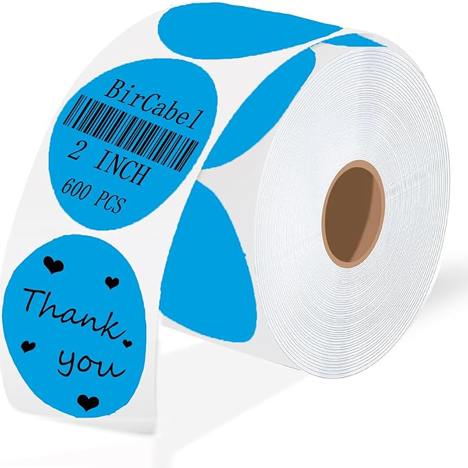 2 Inch Blue Round Thermal Labels,600 Labels/Roll Self-Adhesive Circle Inventory Stickers, Multi-Purpose Round Roll Thermal Printing Stickers for Business and Domestic Use