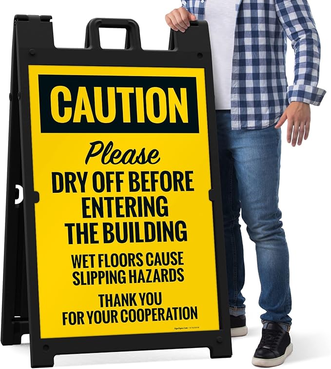 Caution Please Dry Off Wet Floor Sidewalk Sign Kit, 24x36 Inches, With A Frame Stand, Made in USA