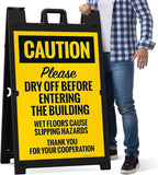 Caution Please Dry Off Wet Floor Sidewalk Sign Kit, 24x36 Inches, With A Frame Stand, Made in USA