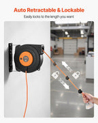 VEVOR Retractable Extension Cord Reel, 50 FT Heavy Duty 14AWG/3C SJTOW Power Cord with Lighted Triple Tap Outlet, 13 Amp Circuit Breaker, 180° Swivel Bracket for Ceiling or Wall Mount