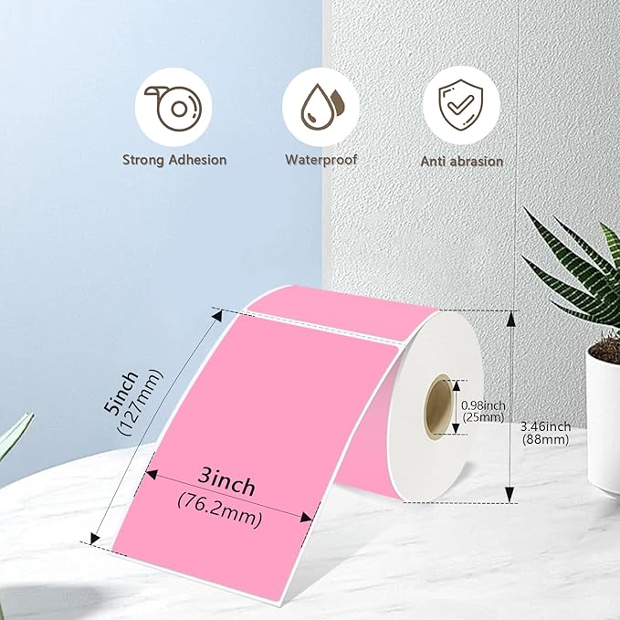 3x5 Inch Thermal Label Stickers,300Pcs Waterproof Rectangle Labels for Storage Bins,Moving Boxes,Address & Inventory Organization,Small Business Labeling,Pink