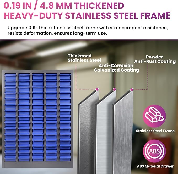 75 Drawers Nut and Bolt Organizer, 26x9x35.4 Stainless Steel Parts Cabinet with Shelfs & Labels Bolt Organizer for Workshop Tool & Hardware Storage and Organization (75 Drawers)