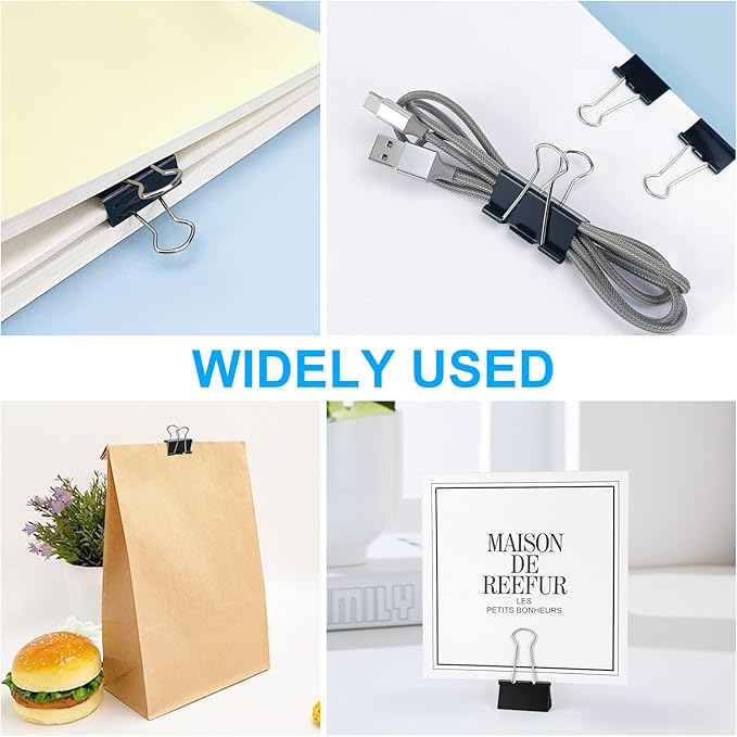 208 PCS 6 Sizes Binder Clips Assorted Sizes Including Extra Large Medium Small Black Clips Office Supplies Black Paper Clips Paper Clamps for Office Home School Bussiness