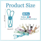 PATIKIL 50Pcs Paper Office Binder Clips, 1.26" Small Metal Wire Hollow Out Paper Clamps Long Tail Binder Clips for Photo Clothes Hanging Office Home Kitchen Food Package, Blue/Purple