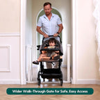 BABELIO Baby Gate for Doorways and Stairs, 31-36" Pet Gate with Wide Walk Thru Door and Lock Indicator, No Drill Pressure Mounted Safety Gate with Double Lock and Self-Closing, White