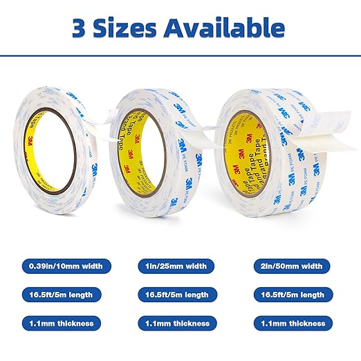 Double Sided Tape 0.39"×16.5Ft, Mounting Tape Heavy Duty No Residue, Removable PE Foam Tape Strips, Extra Strong Adhesive Tape Waterproof for Walls Home Office Decor Crafts Paint Picture Poster