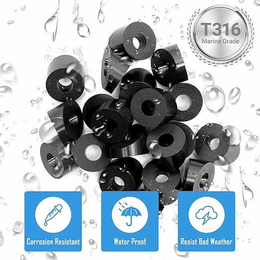 Helffer 20 Pack 3/8" ID Black Angle Beveled Washers for Cable Railing, Stainless Steel 30 Degree Washers for 1/8" 3/16" 5/32" Stair Deck Cable Railing Kits