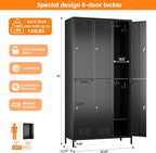 6 Doors Metal Locker for Employees with 18 Hooks,Metal Locker with Business Card Holder forOffice Gym Home,Assembly Required,Black