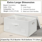 75 Quarts Extra Large Decorative Storage Bins with Lids, 1 Pack White Collapsible Storage Bins with Lids, Stackable Storage Bins Decorative Box Storage With Lid Extra Large