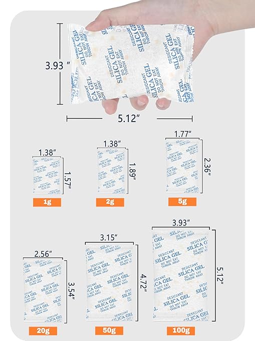 20 Gram (20 Pack) Color-Indicating Silica Gel Packets, Each 5 Pack Individually Sealed, Food Grade Desiccant - Rechargeable Moisture Absorbers for Food Storage, Electronics, 3D Filament & Safes