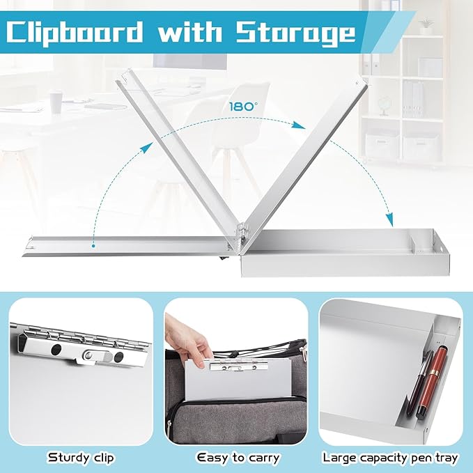 Seajan Aluminum Clipboard with Storage Metal Clip Board Folder Letter Size Form Holder Portfolio Clipboard Binder Clip Posse Box for Nurse Police Office Stationery Items 14 x 9.2 x 2 Inches (2)