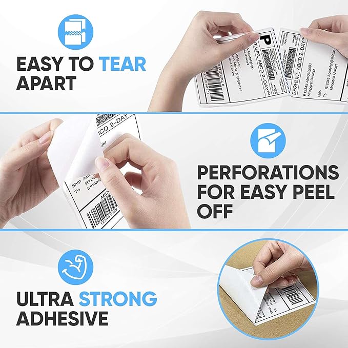 4"x6" Fanfold Direct Thermal Labels Commercial Shipping Label with Perforated line for Thermal Printers, Compatible with Zebra & Rollo Printer (3 Stacks - 6000 Labels)