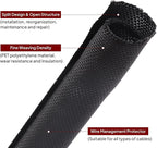 Black Braided Cable Management Sleeves Wire Loom Tubing Cord Protector Self-Wrapping (1/2"-20Feet)