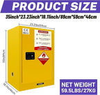 36 Gallon Yellow Flammable Storage Cabinet, Fireproof Steel Chemical Storage Locker with Adjustable Shelves, for Flammable Liquids, Industrial Use, Free Returns!