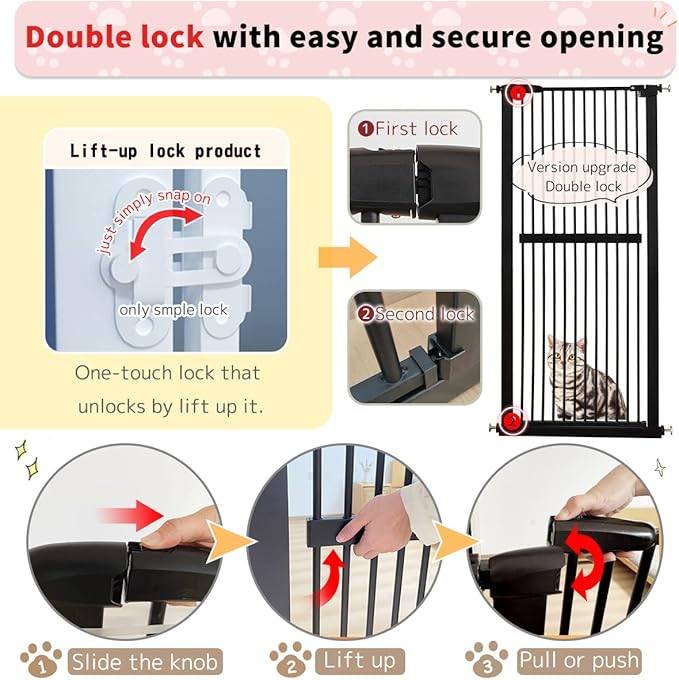Lumizone Extra Tall Cat Gate 61.02" High Pressure Mounted Extra Wide 26.38"-30.11" (17Sizes) 1.37" Gap No Drilling Auto-Close Tall Pet Gate for Dogs (Black, 26.38"-30.11" W)