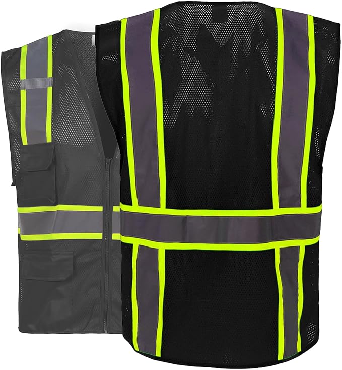 FONIRRA 3 Pack Hi Vis Safety Vest for Men with 8 Pockets,Hi Vis Reflective Mesh Vest for Men for Construction