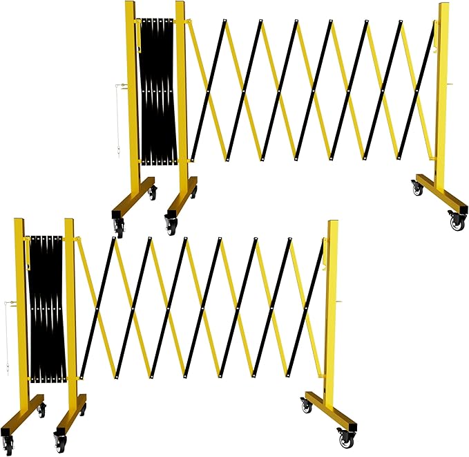 Industrial Expandable Barricade,Folding Security Gate Safety Barricade with Casters,Mobile Barrier Gate Outdoor,Adjustable Traffic Fence for Road Construction, Traffic Control,Pool (17FT-2PCS)