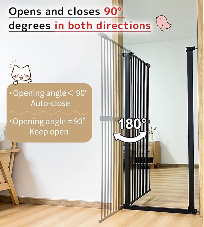 Lumizone Extra Tall Cat Gate 61.02" High Pressure Mounted Extra Wide 34.06"-38.38" (17Sizes) 1.37" Gap No Drilling Auto-Close Tall Pet Gate for Dogs (Black, 34.06"-38.38" W)