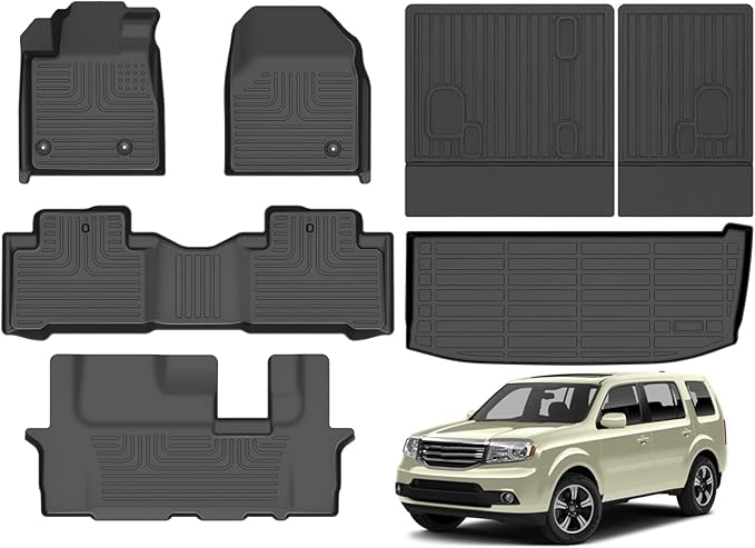 Hutisya-Floor Mats & Cargo Liner with Backrest Set Fit for Honda Pilot 2009-2015 All Weather Protection Anti-Slip & Durable TPE Full Set Liners Automotive Accessories-Black
