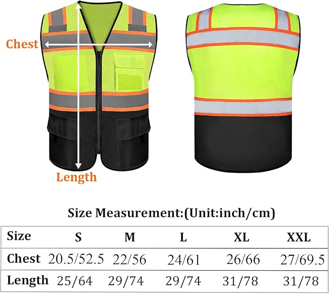 Safety Vest Customize Logo with 5 Pockets & Zipper Reflective High Visibility Vest Class 2 Outdoor Workwear