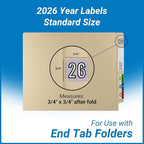 2026 Year Stickers, Doctor Stuff 2026 Chart Stickers, Purple/Black Color Coded, Barkley FYBAM Style, USA Made Year Labels for End Tab File Folders, 500/Roll, 1 Roll, 3/4" x 1-1/2"