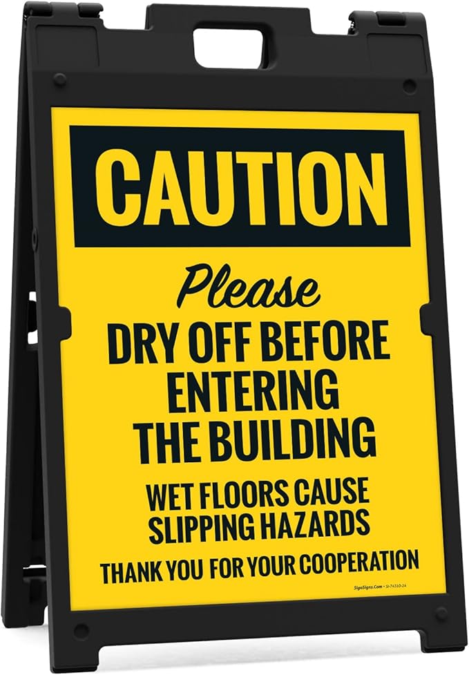 Caution Please Dry Off Wet Floor Sidewalk Sign Kit, 18x24 Inches, With A Frame Stand, Made in USA