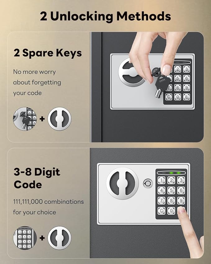 Uniclife 70 Position Key Cabinet with Combination & Key Lock Wall Mounted Security Keys Safe Key Organizer Black Digital with Keypad Adjustable Racks Key Tags & Permanent Pen (Batteries Not Included)