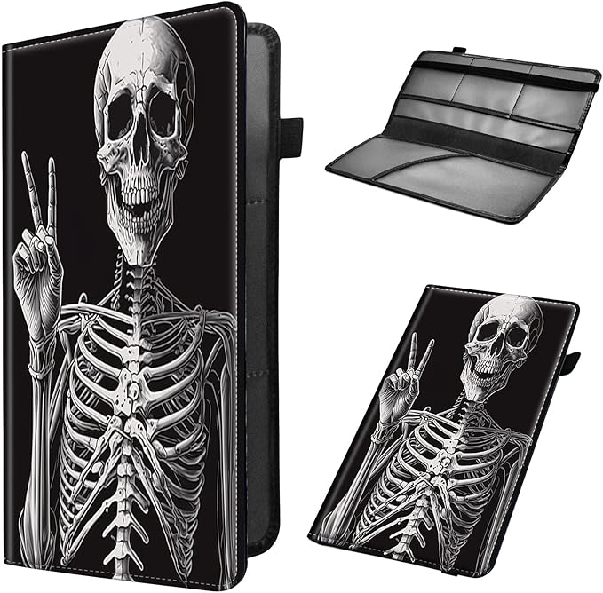 Car Registration and Insurance Holder, Leather Car Glove Box Organizer, Cool Car Accessories for ID, Driver's License Cards & Essential Document,Business Cards,Men&WomenRock Skeleton