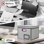 BALEINE File Organizer Box with Lid, Collapsible File Folder Organizer with Plastic Slide, Hanging File Folder Box for Office Document Storage (Tab Friendly, 1 Pack, Beige)