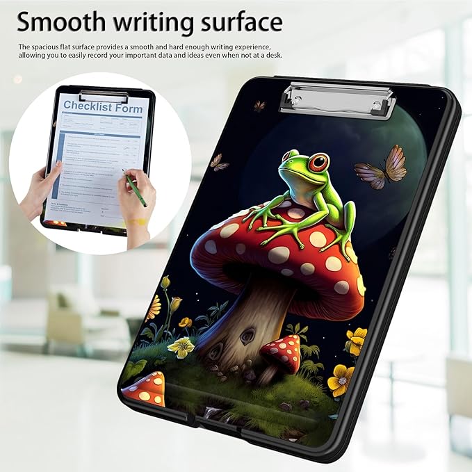 Clipboard with Storage,Office Supplies Nursing Clipboards Folder with Pen Holder Plastic Foldable Clip Board with Storage for Nurse Teacher,Cute Mushroom Frog