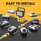 2Pack 6000 Lumen LED Work Light Compatible with Dewalt 20V Max Battery, Cordless Jobsite Flood Light with Dual USB-A Charging Ports, Bright Portable Outdoor Flashlight (Battery Not Included)