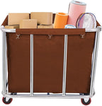 10 Bushels Laundry Cart Commercial/Home,Heavy Duty Large Stainless Steel Rolling Laundry Basket with Wheels，for Laundry Organizer and Storage,260LBS Load (Brown)