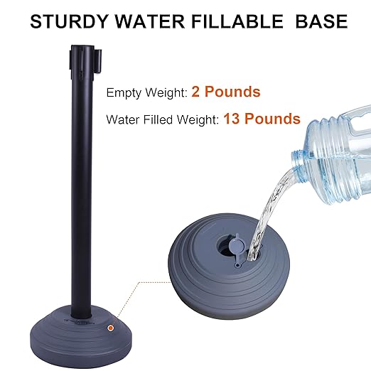 OangeStar 6 Packs Crowd Control Stanchions w/10ft Retractable Belt, Crowd Control Barriers Set w/Water Filled Base, Ideal for High Traffic Areas