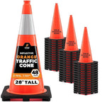 Xpose Safety 28 Inch Orange Traffic Cones with 6" Collar - 48 Pack Multipurpose PVC Plastic Safety Cone for Parking, Soccer, Caution, Kids and Construction - DOT Approved