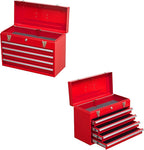 4 Drawers Metal Tool Box Portable Steel Tool Chest with Metal Latch Closure & Key Lock, 20" Powder Coating Top Storage Tray Toolbox with Handle, Suitable for Repair Shop & Garage (Red)