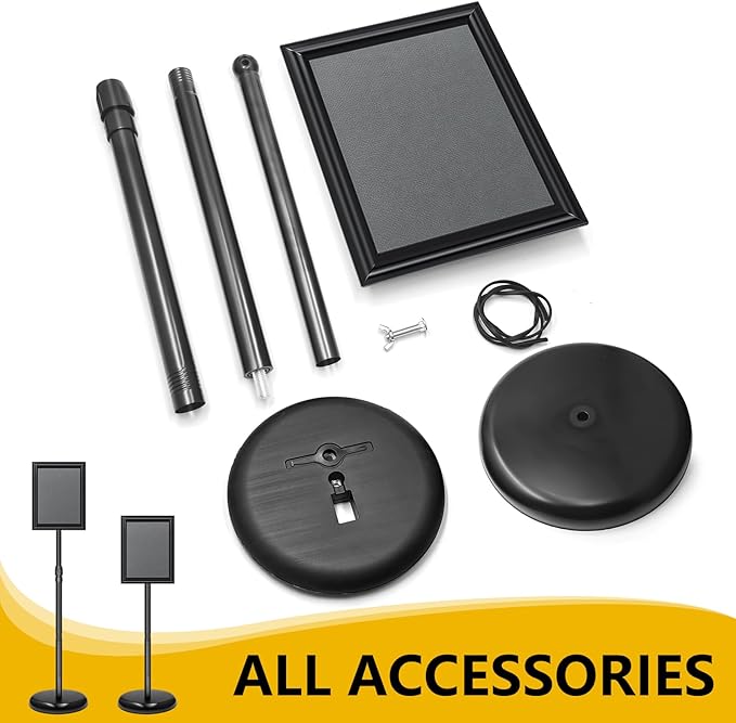 2 Pack Sign Holder Stand 8.5x11 Inch, Adjustable Sign Stand, Floor Standing Sign Holder, Snap-Open Frame Display, 360° Rotation Outdoor Indoor Poster or chalk board Display for advertising,Malls,Black
