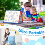 SWANCROWN Portable Dry Erase White Board for Kids, 16x12 inch Toddler Boy Girl Toys Magnetic Table top Whiteboard Small Double Sided Art Easel with 82Pcs Letter Magnets Magnetic Foldable Board