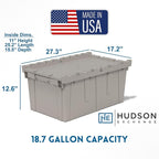 Hudson Exchange 27.3 x 17.2 x 12.6 (3 Pack) Storage Tote Distribution Container with Hinged Attached Lid, Gray/Brown