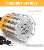 LED Temporary Work Light 100W LED Construction Lights 12,000lm 5000K Daylight Stainless Steel Guard Portable Hanging Work Lighting Workshop Jobsite Light Outdoor