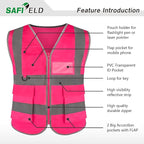 Safety Reflective Work Vest 6 Pack for Men and Women with 8 Pockets and Zipper High Visibility Construction Outerwear