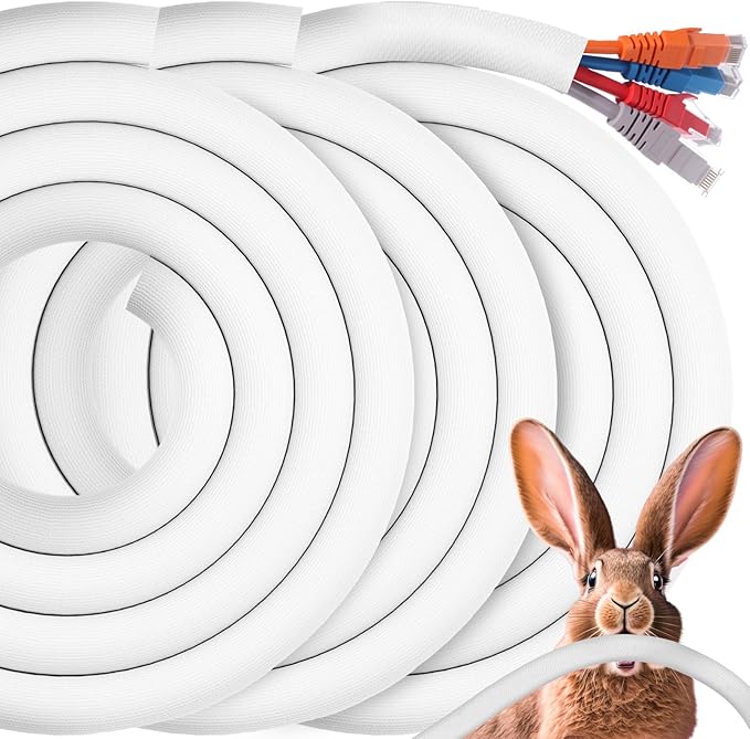 Poen 3 Pack 30ft Cord Protectors from Pets No Chew, 1/2 Inch Ultra Durable Cord Covers for Pets, Durable Electrical Cable Management Sleeve for Rabbits, Dogs, Cats and Other Animals(White)