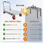 2IN1 43"×24" Foldable Platform Truck, Portable Ladder Platform, Height Adjustable Work Scaffolding, 2200lbs Capacity Heavy Duty Flatbed Bed Cart w/2 Swivel Casters