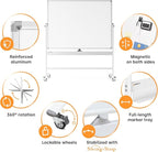 Rolling Dry Erase Board 60 x 46 - Large Portable Magnetic Whiteboard with Stand - Double Sided Easel Style Whiteboard with Wheels - Mobile Standing White Board for Office, Classroom & Home