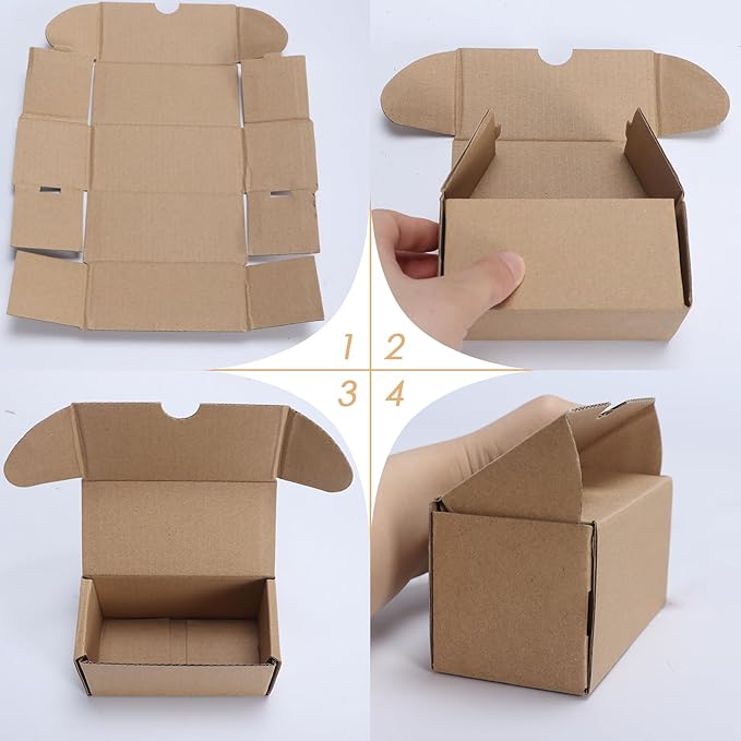 PHAREGE 4.6x2.2x2.2 inch Shipping Boxes Bulk 50 Pack Brown, Tab Lock Tuck Top Mailer Boxes for Packaging Small Business, Small Cardboard Gift Boxes for Wrapping Mailing Present