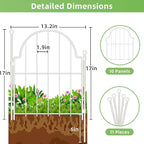 Decorative Garden Fence 17in (H) x 10ft (L), 10 Pack Metal No Dig Garden Fencing Animal Barrier for Dogs & Rabbit, Arched Flower Bed Edging Ornamental with Ground Stake for Yard & Patio, White