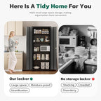 Greenvelly Metal Storage Cabinet, 63" H Locking Metal Storage Cabinet with Doors and 4 Shelves, Lockable Steel Cabinets for Kitchen, Bedroom, Living Room, Office (Black)