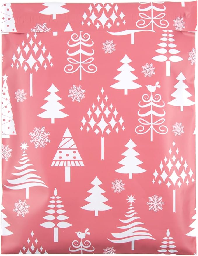 Inspired Mailers - Christmas Poly Mailers 10x13-100 Pack - Christmas Trees (Rose Gold) - Package Bags - 10x13 Holiday Mailers - Holiday Shipping Bags - Polybags for Shipping