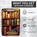 File Clipboard Storage with Pen Holder High Capacity Plastic Nursing Clipboards File Folder Storage Box Clipboard with Heavy Duty Clips for Teacher,Doctor,Offices-Vintage Bookshelf