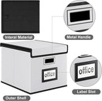 Huolewa Portable Leather File Organizer Boxes with Lids, Collapsible File Folder Organizer Boxes, Decorative Small Filing File Cabinet for Home/Office, Easily Store Documents/Hanging File Folders