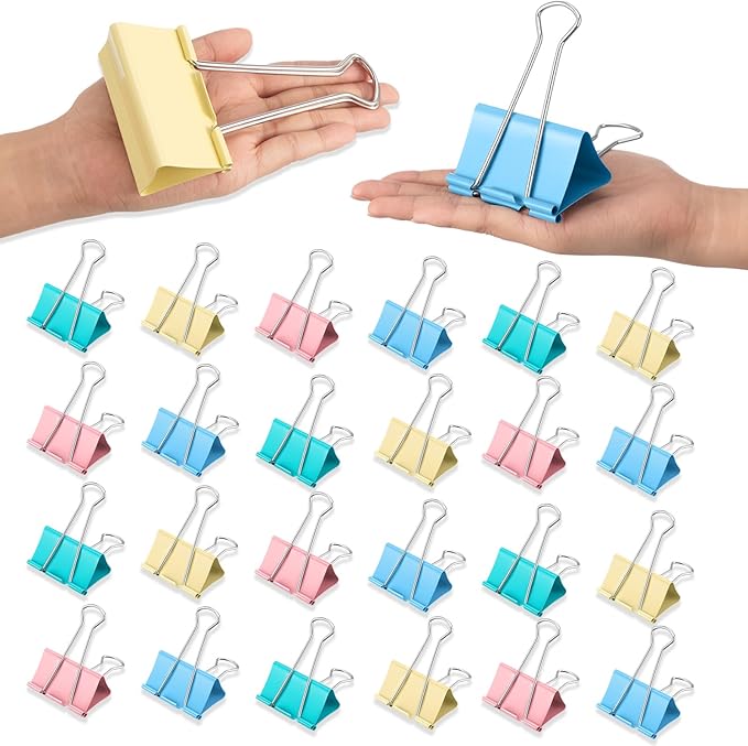 24 Pack 4 Color 3 Inch Jumbo Binder Clips, Extra Large Binder Clips Heavy Duty Paper Clamps for Office and Home Supplies